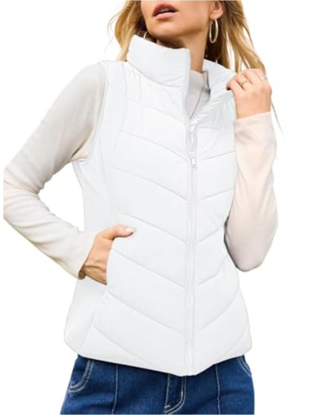 Quilted Puffer Vest Sleeveless Zip Up Stand Collar Warm Winter Outerwear